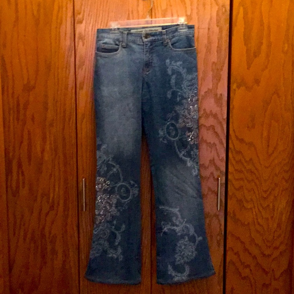 Women's Dark Blue Embroidered Boot Cut Jeans